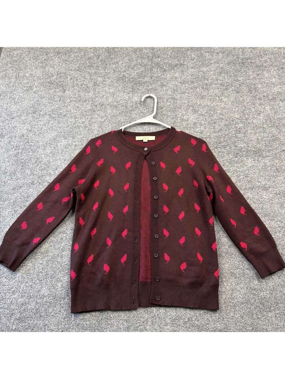 Loft Cardigan Button Down Cat Womens SP Burgandy Cotton